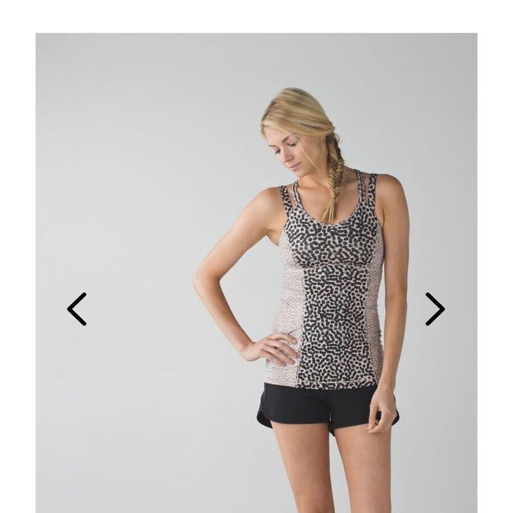 Lululemon size 6 Happy Strappy Dottie Dash Print Black Tank Yoga Running Ace
